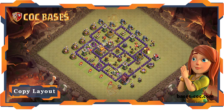 Top Base TH7 with Link, War/CWL, Hybrid, Anti Air/Dragon Layout – Clash of Clans (328)