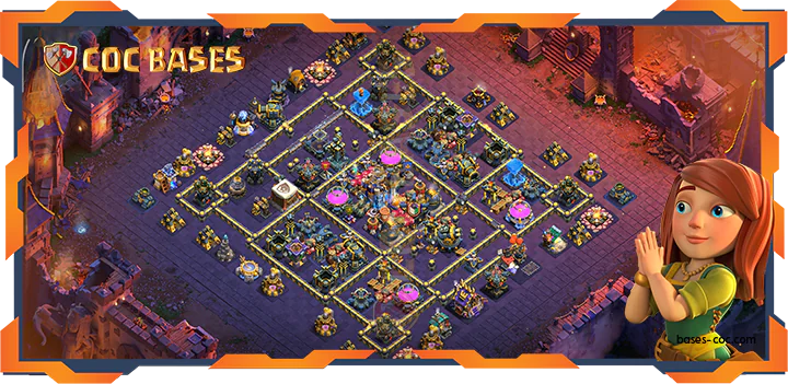 Top Base TH18 with Link, War/CWL, Anti Air/Electro Dragon, Hybrid Layout – Clash of Clans (130)