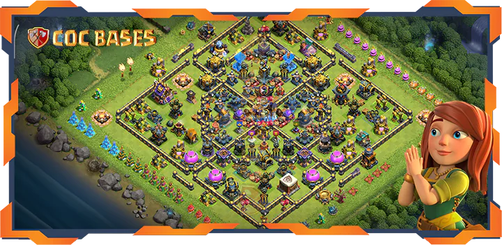 Top Trophy Base TH18 with Link, Defense, Hybrid Layout – Clash of Clans (104)